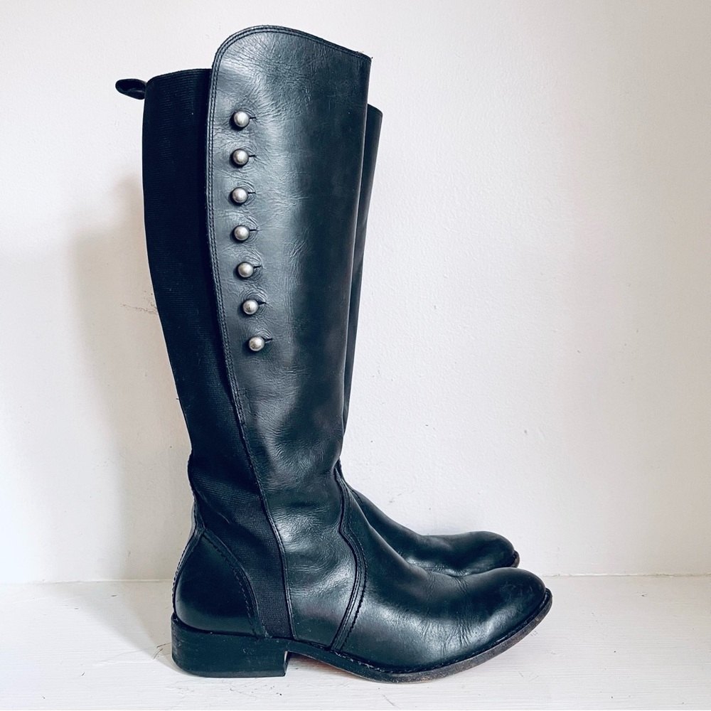 Spirit Lucchese Leather Equestrian Style Tall Boot Side Button Flap Black Size 7